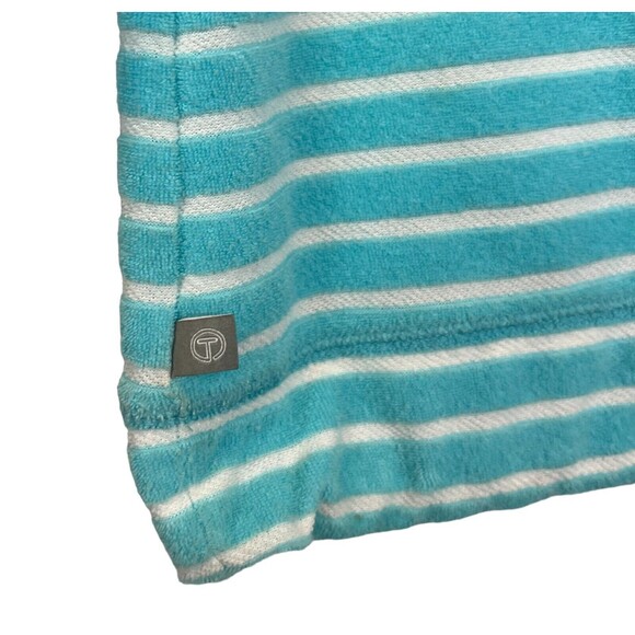 T by Talbots Terry Top  Women's Size LP  Turquoise Stripe Drawstring 3/4 Sleeve - Picture 4 of 7